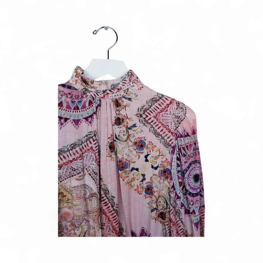 GUESS Monique Printed Mock Neck Smocked Blouse - Size L - Picture 4 of 12